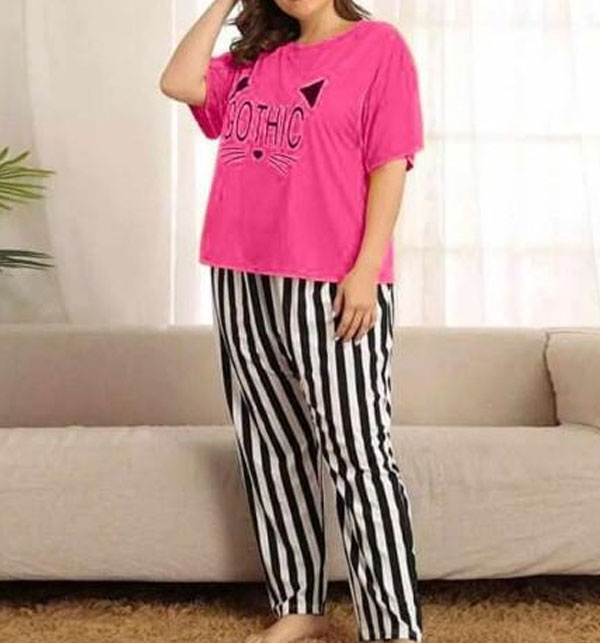 Gothic Pink Night Dress Printed T-shirts With Striped Trouser	
