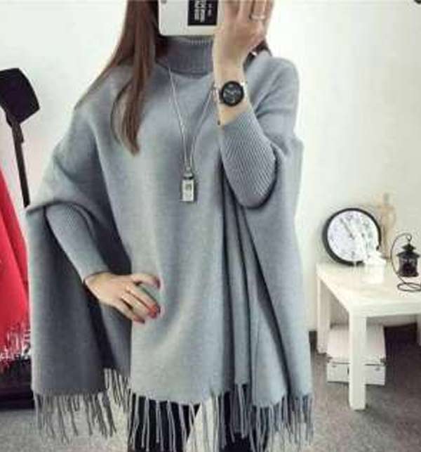 Gray Winter Fleece Poncho For Women (FPW-02)