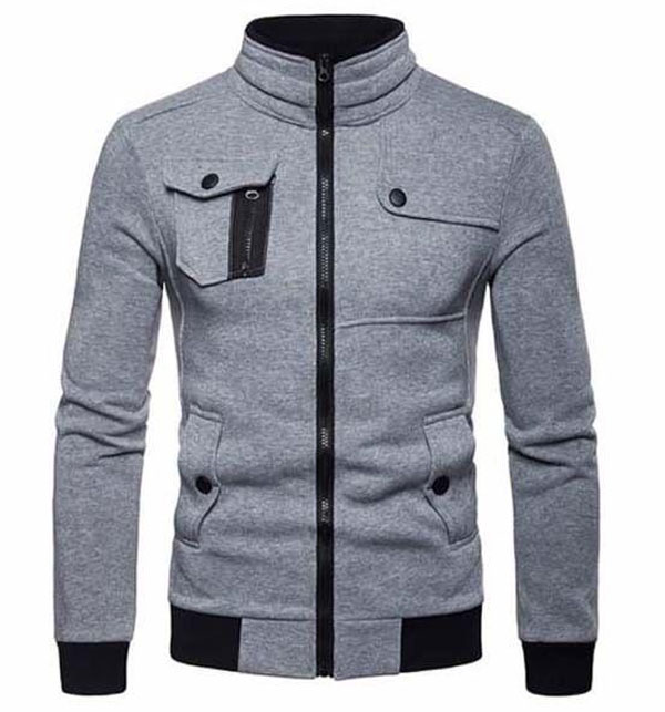 Grey Zip Pocket Zipper Jacket For Men