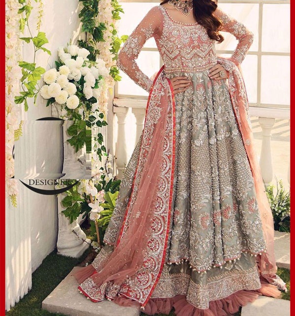 Handwork Heavy Embroidered Net Bridal Maxi Dress (Unstitched) (CHI-362)