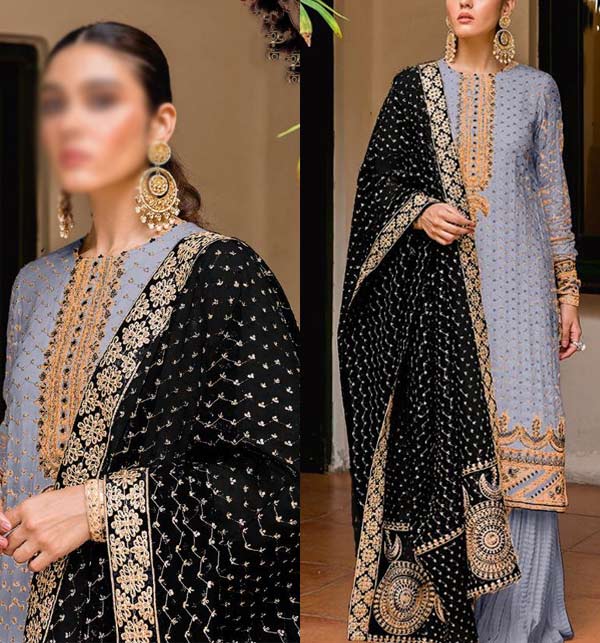 Organza Sequence Full Heavy Embroidered Dress Organza Embroidery Dupatta (Unstitched) (CHI-795)
