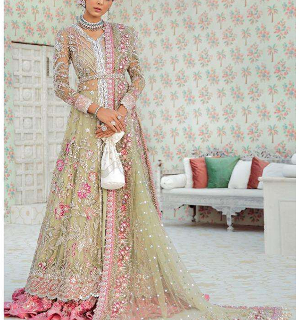 Heavy Bridal Wedding Gown Embroidered Net Dress For Girls (UnStitched ) (CHI-730)