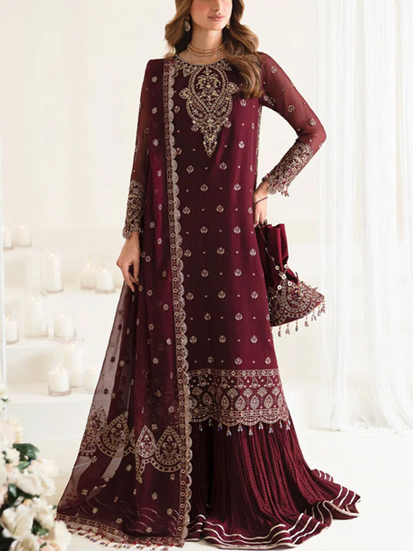 Heavy Chiffon Embroidered Dress With 4 Side Embroidered Dupatta (Unstitched) (CHI-939)