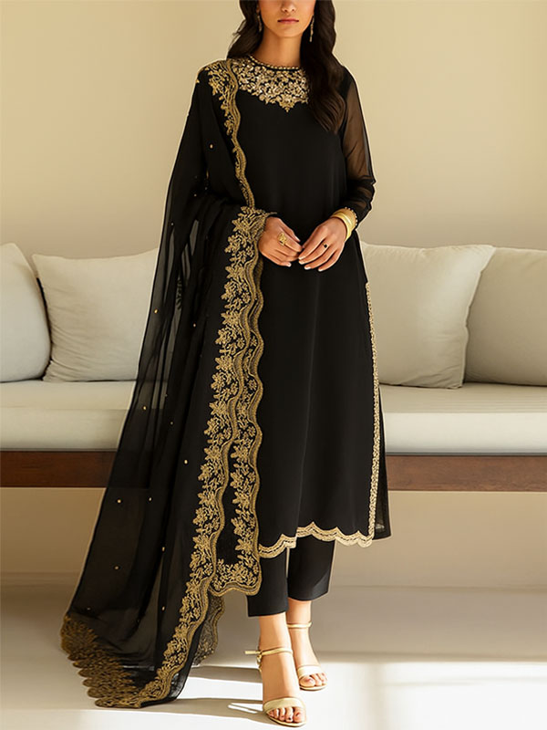 Heavy Chiffon Embroidered Dress With Embroidered Chiffon Dupatta (Unstitched) (CHI-1026)