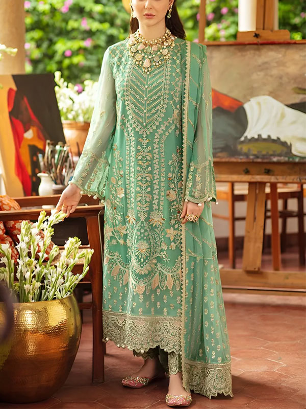 Heavy Embroidere Chiffon Wedding Dress With Embroidered Chiffon Dupatta (Unstitched) (CHI-1024)