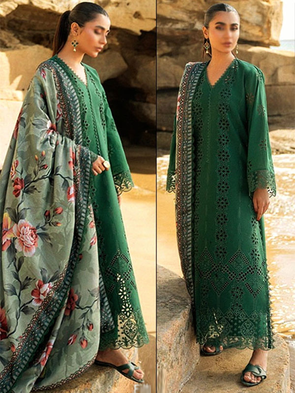 Heavy Embroidered Chicken Karri Dress With Digital Printed Silk Dupatta (Unstitched) (DRL-2067)