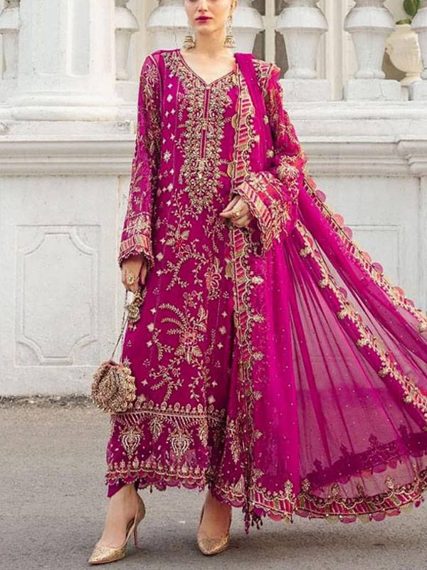 Heavy Embroidered Chiffon Party Wear Dress With Chiffon Embroidered Dupatta (Unstitched) (CHI-1007)