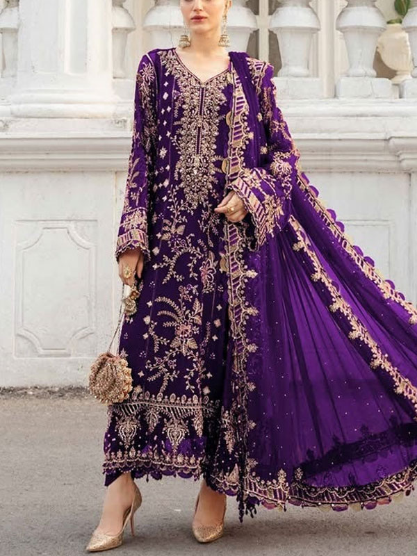 Heavy Embroidered Chiffon Party Wear Dress With Chiffon Embroidered Dupatta (Unstitched) (CHI-1017)