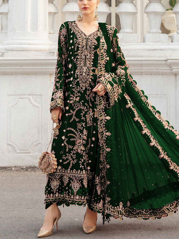 Heavy Embroidered Chiffon Party Wear Dress With Chiffon Embroidered Dupatta (Unstitched) (CHI-1018)	