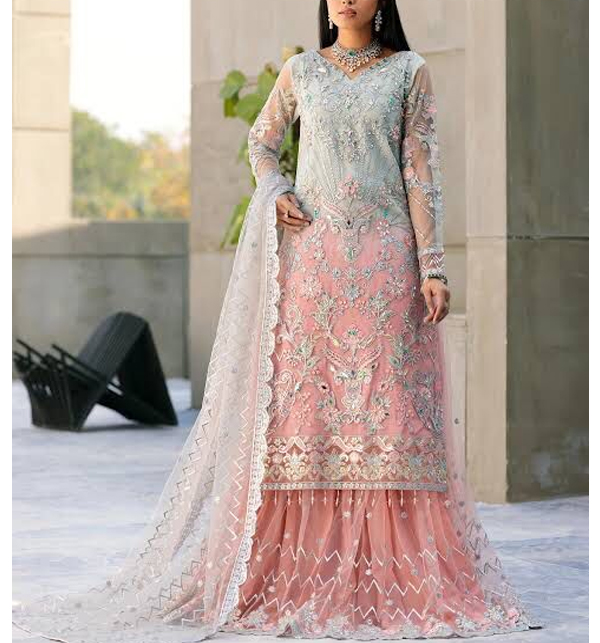 Luxury Heavy Embroidered Net Bridal Dress With Embroidered Net Dupatta ...