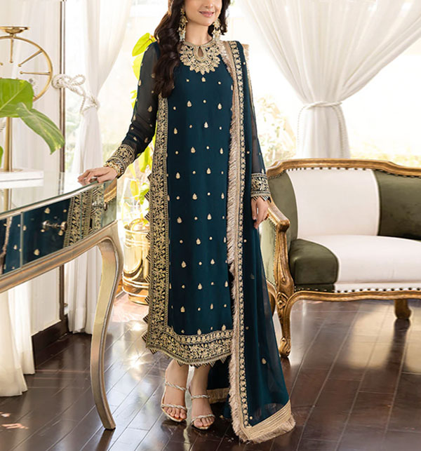 Heavy Embroidered Formal Chiffon Wedding Dress 2023 (Unstitched) (CHI-889)