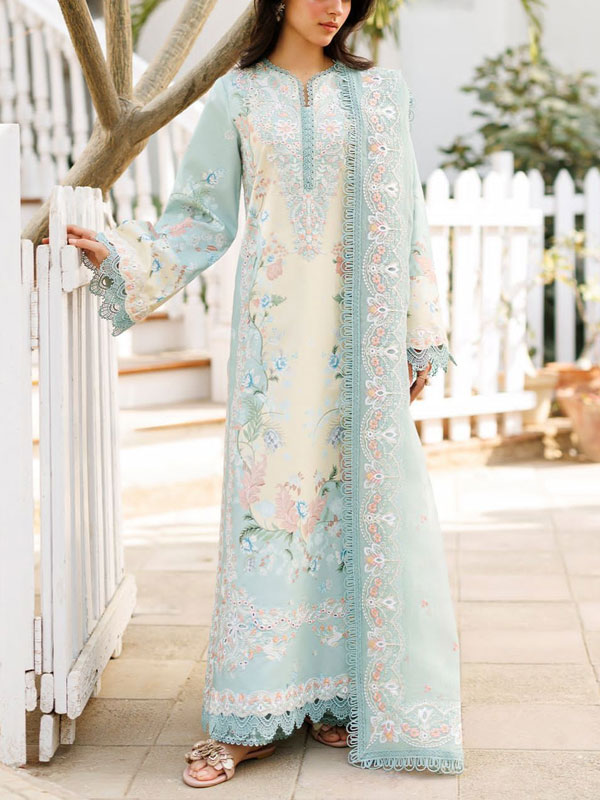 Heavy Embroidered Lawn Dress With 4-Sided Chiffon Embroidered Dupatta (Unstitched) (DRL-2447)