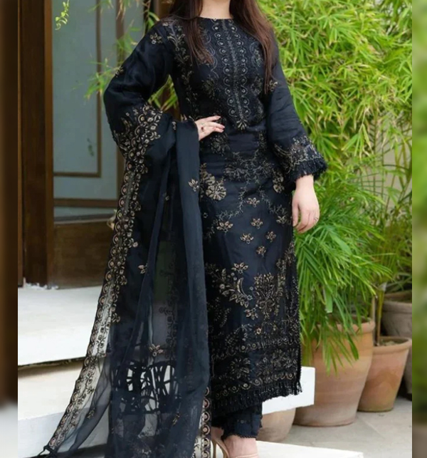 EID Lawn Collection Heavy Embroidered Dress With Bamber Embroidered Dupatta (UnStitched) (DRL-1354)