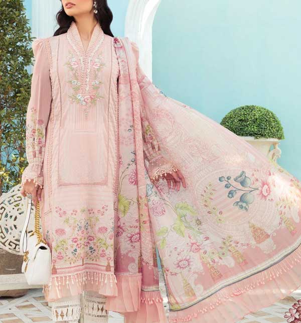 Heavy Embroidered Lawn Dress With Chiffon Dupatta (UnStitched) (DRL-1199)