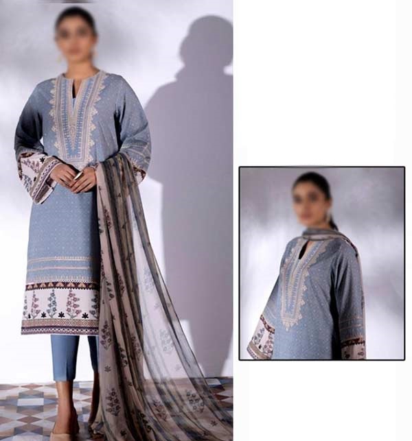 Heavy Embroidered Lawn Dress With Chiffon Dupatta (Unstitched) (DRL-1159)