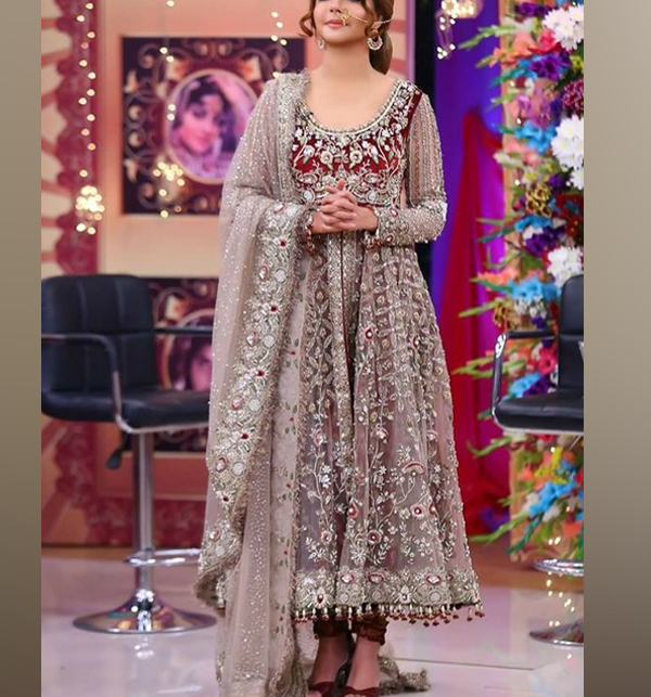 Heavy Embroidered Net Bridal Dress with Jamawar Trouser (CHI-242) (Unstitched)