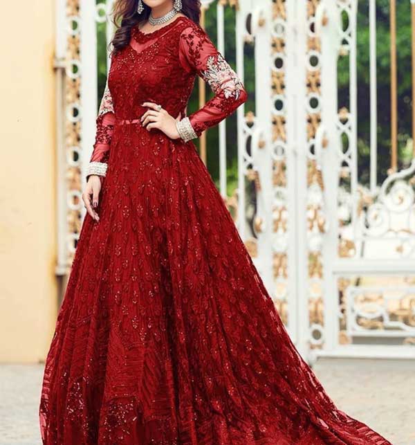 Heavy Embroidered Net  Maxi Dress For Wedding 2022 (Unstitched) (CHI-622)