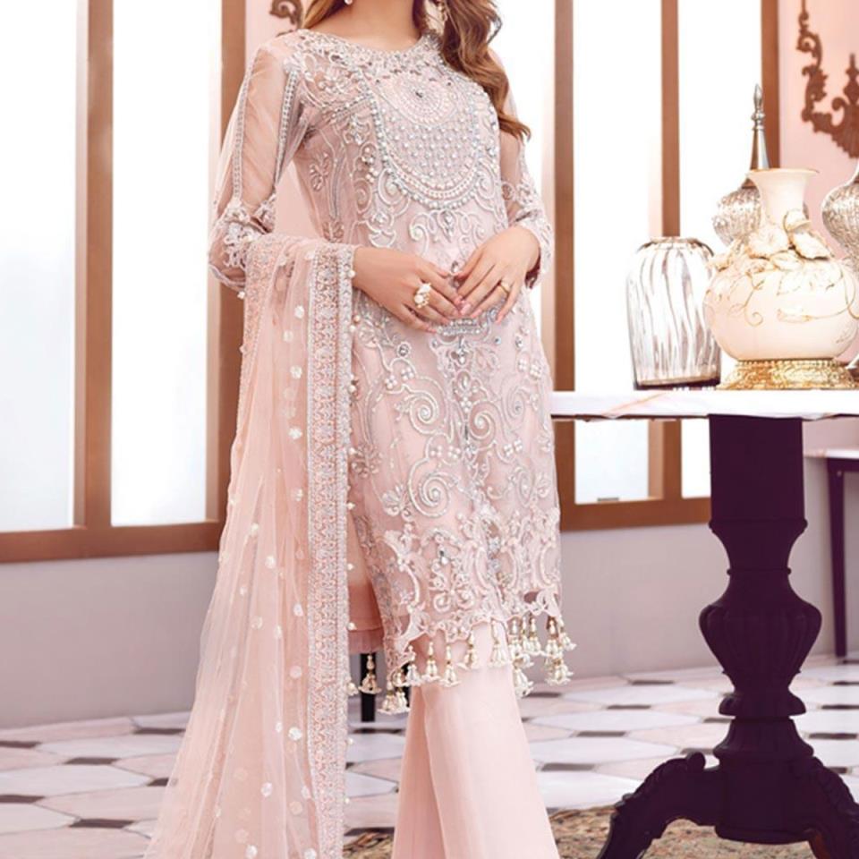 Chiffon Heavy Handwork Embroidered Dress with Net Embroidery Dupatta Unstitched 3 Piece Suit (CHI-339)
