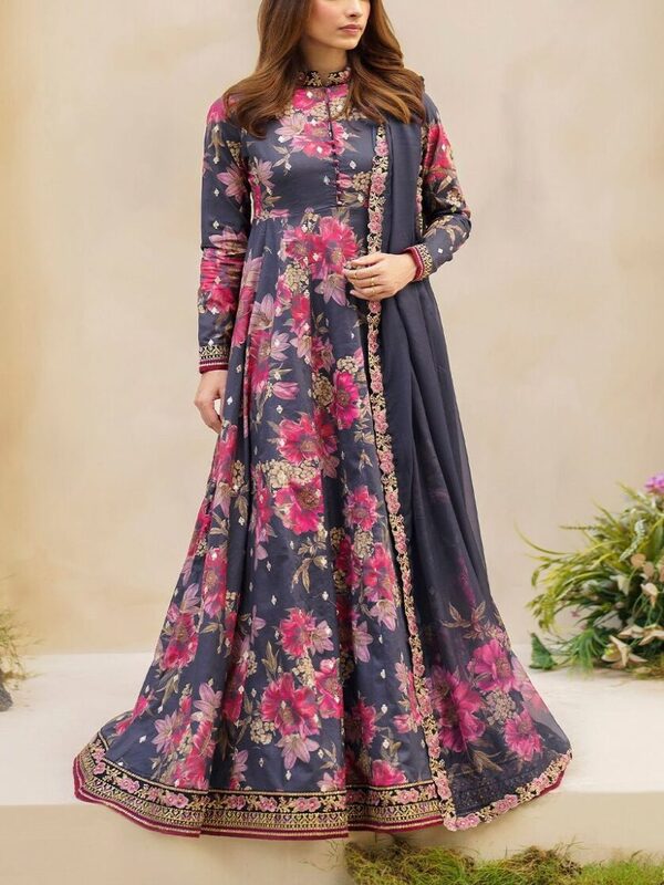 Chickenkari Print Lawn Embroidered Dress with 4-Sided Silk Embroidered Dupatta (Unstitched)(DRL-2374)