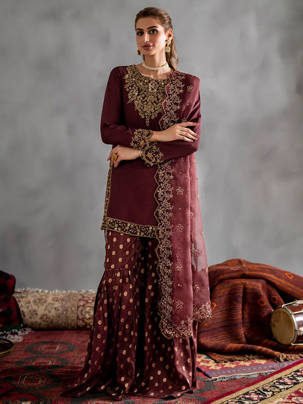 Glamorous Chiffon Iznik Embroidered Dress With 4 Side Graceful Embroidered Dupatta (Unstitched) (CHI-1121)