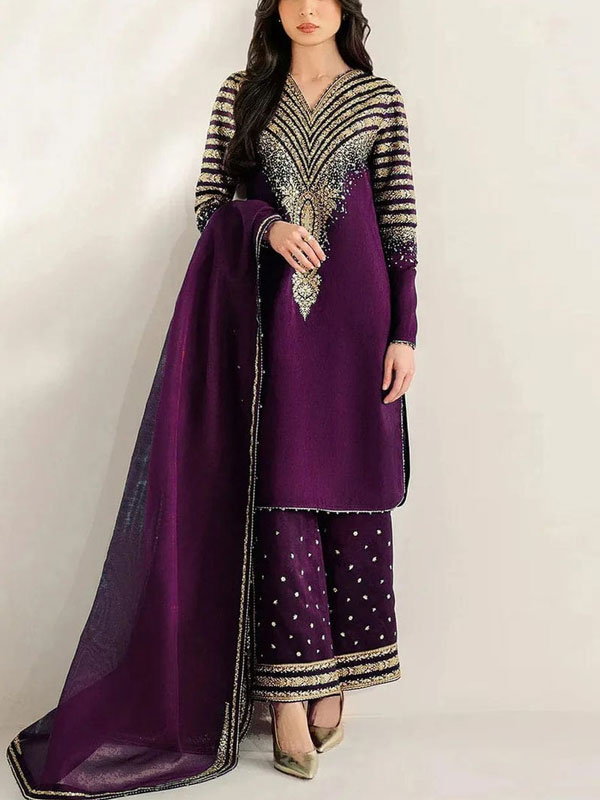 JAZMIN Silk Heavy Embroidered Dress With Organza Embroidered Dupatta (Unstitched) (CHI-1060)