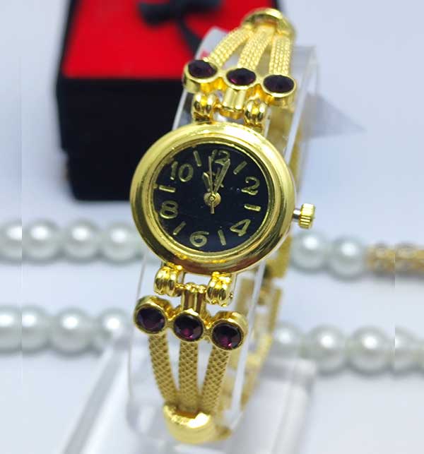 Golden Jewelry Bracelet Watch Black Stone (ZV:11923)