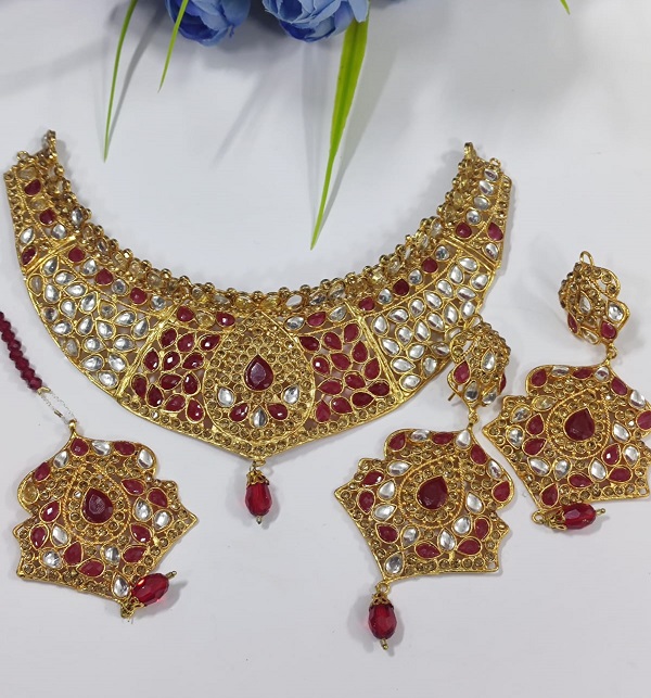 Stone With Pearls Collor Jewelry Set With Earring & Tikka (PS-461)