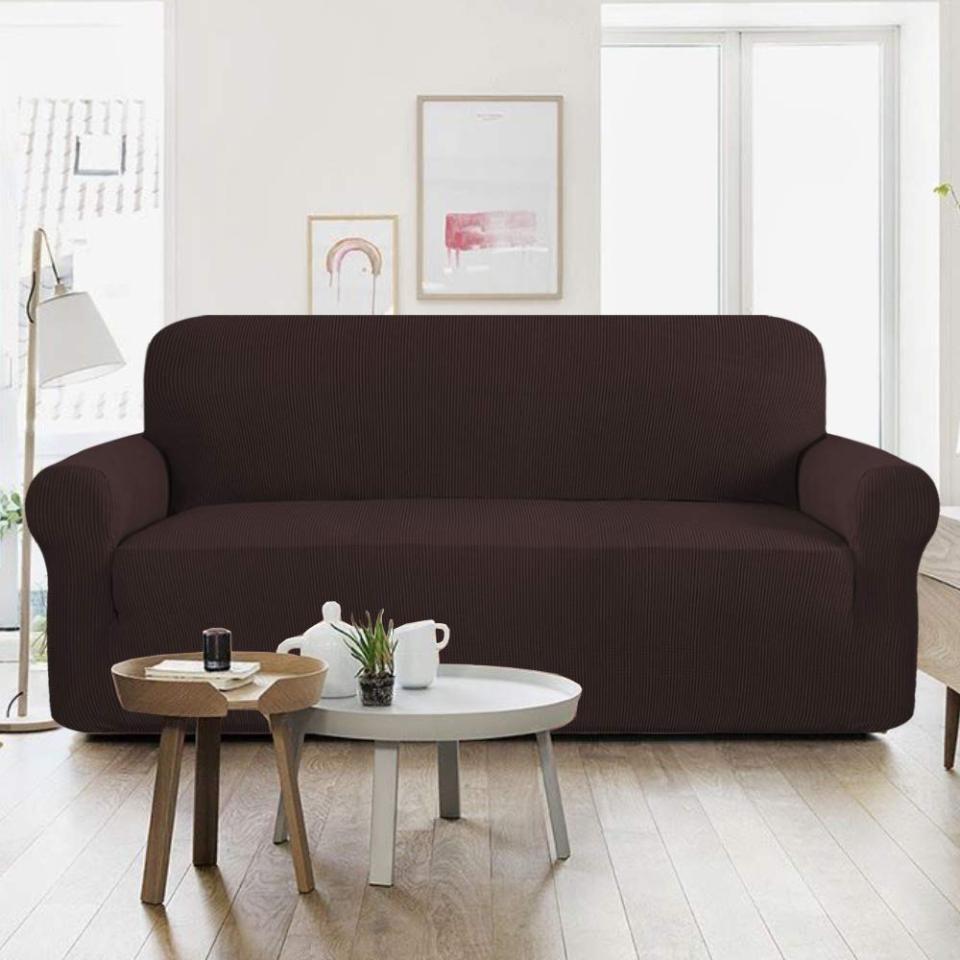 Jumbo Size 5 Seater Jersey Fitted Sofa Covers (3+1+1) - Dark Brown