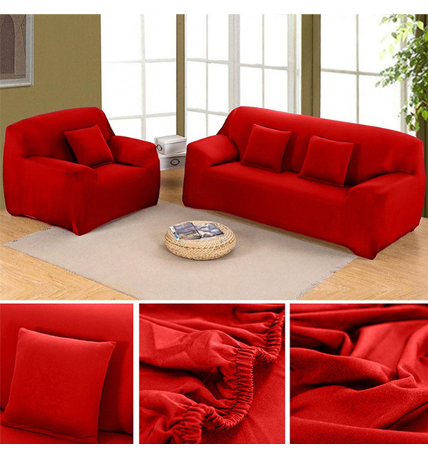 Jumbo Size 5 Seater Jersey Fitted Sofa Covers (3+1+1) - Red	