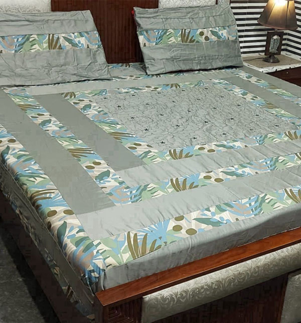 King Size Cotton Embroidered Patch Work Bed Sheet (BCP-135)