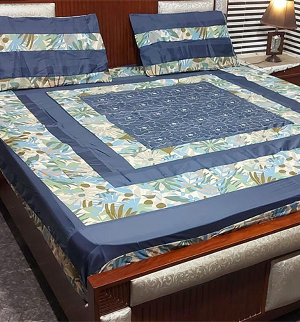King Size Cotton Embroidered Patch Work Bed Sheet (BCP-137)	