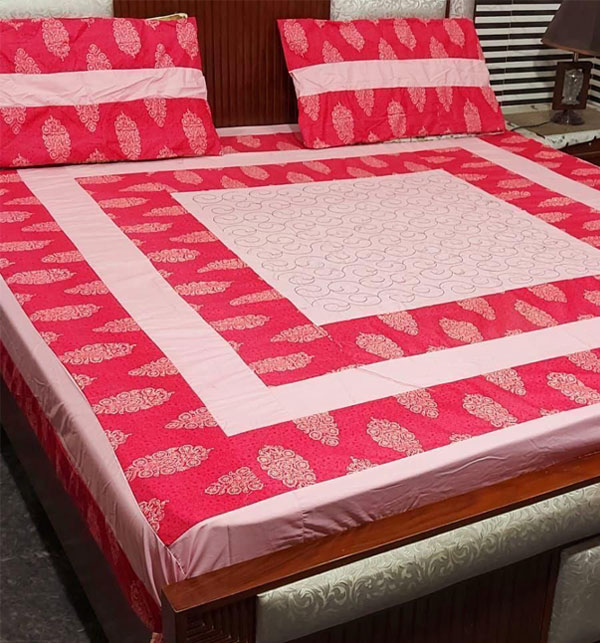 King Size Cotton Embroidered Patch Work Bed Sheet (BCP-140)	