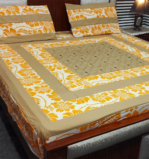 King Size Cotton Embroidered Patch Work Bed Sheet (BCP-141)	
