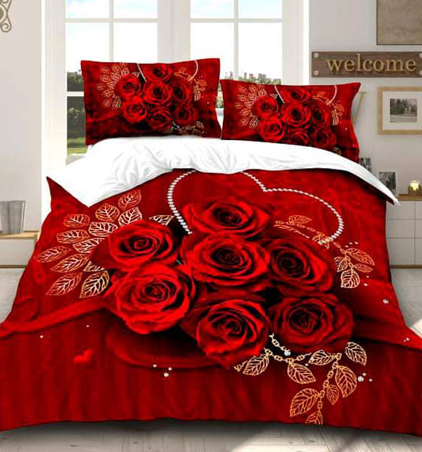 King Size Wedding Red Rosses 3D Cotton Satin Bed Sheet (3D-49)