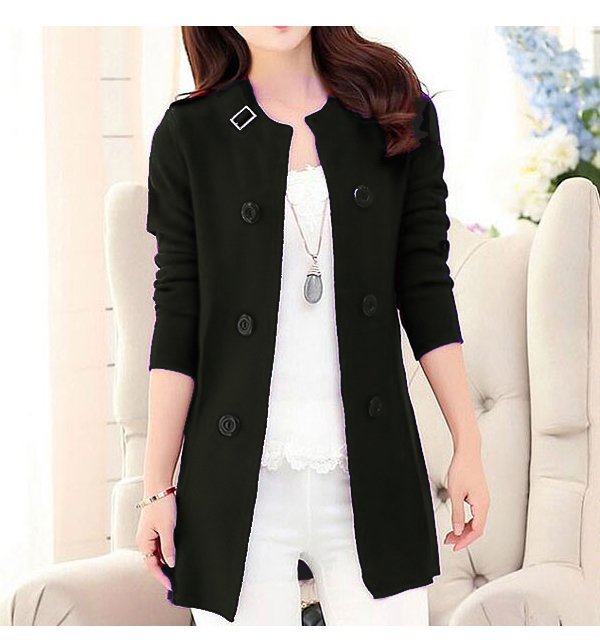 Korean Style Ladies Fleece Coat - Black