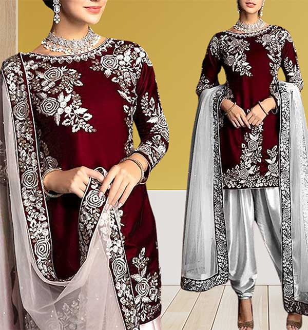 Silk Heavy Embroidered Dress With NET Embroidery Dress (Unstitched) (CHI-562)