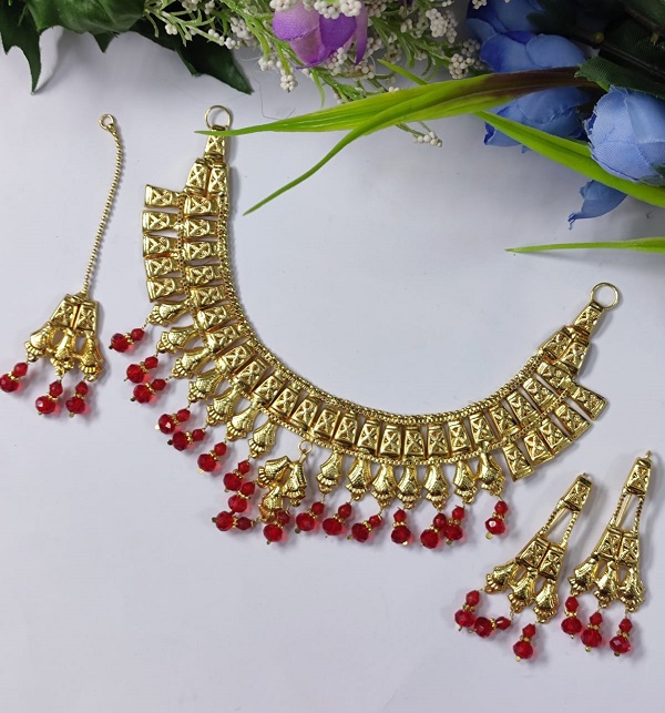 Golden Necklace Set With Earring & Tikka (PS-460)  