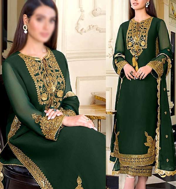 Latest Chiffon Fully Heavy Embroidered Dress With Embroidered Dupatta (UnStitched) (CHi-739)