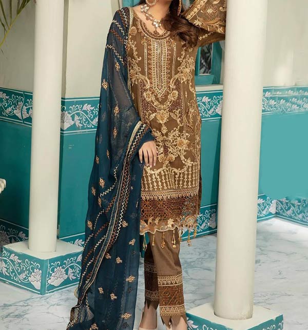 Latest Chiffon Heavy Embroidered Dress With Emboridered Dupatta (Unstitched) (CHI-553)