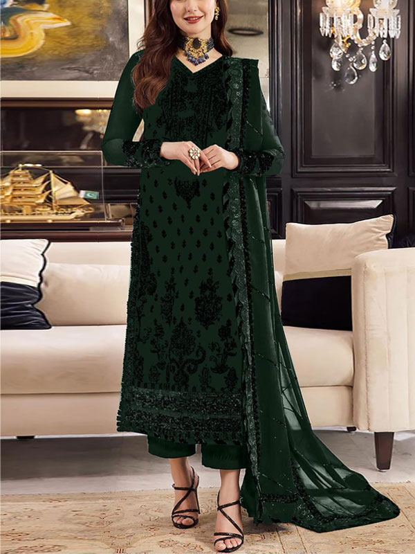 Latest Cotton Heavy Embroidered Dress With Chiffon Embroidered Dupatta (Unstitched) (DRL-2306)