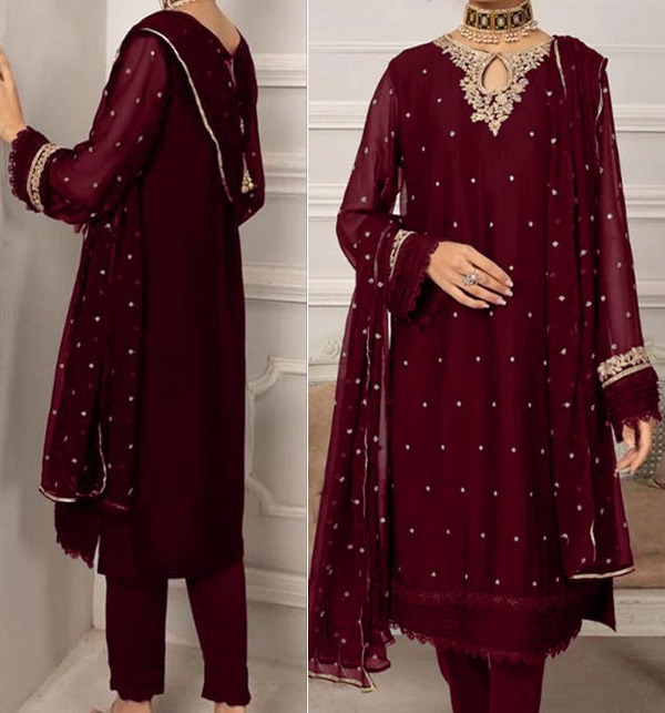 Buy Red Hand Work Dola Silk Salwar Suit Online