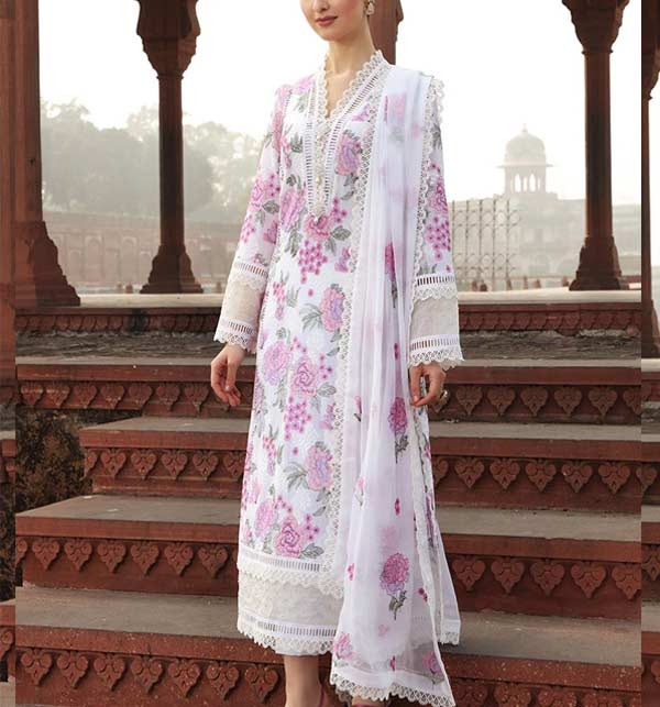 Latest Embroidered Lawn Dress With Bamber Chiffion Embroidered Dupatta (UnStitched) (CHI-665)