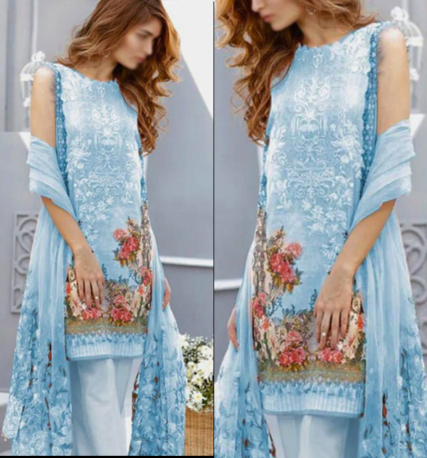 Latest Embroidered Lawn Dress 2024 With Printed Lawn Dupatta (Unstitched) (DRL-1738)