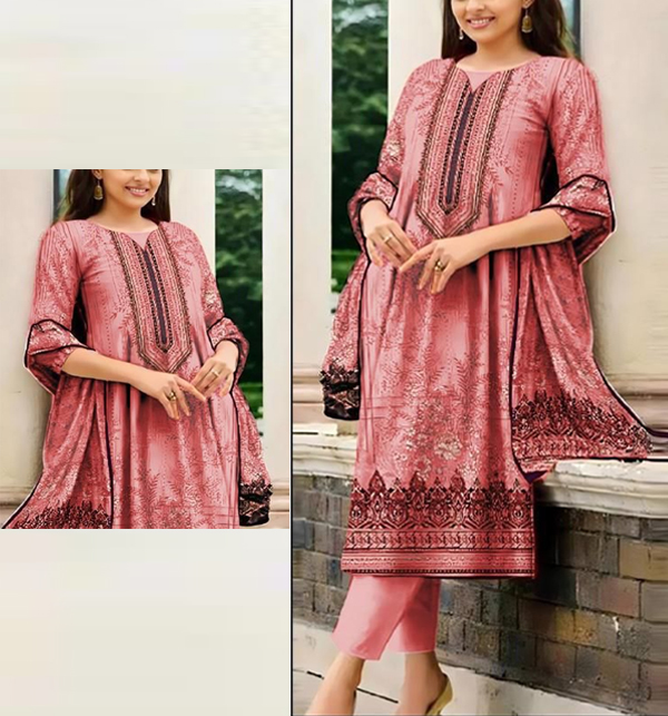 Latest Embroidered Lawn Dress 2024 With Printed Lawn Dupatta (Unstitched) (DRL-1739)	