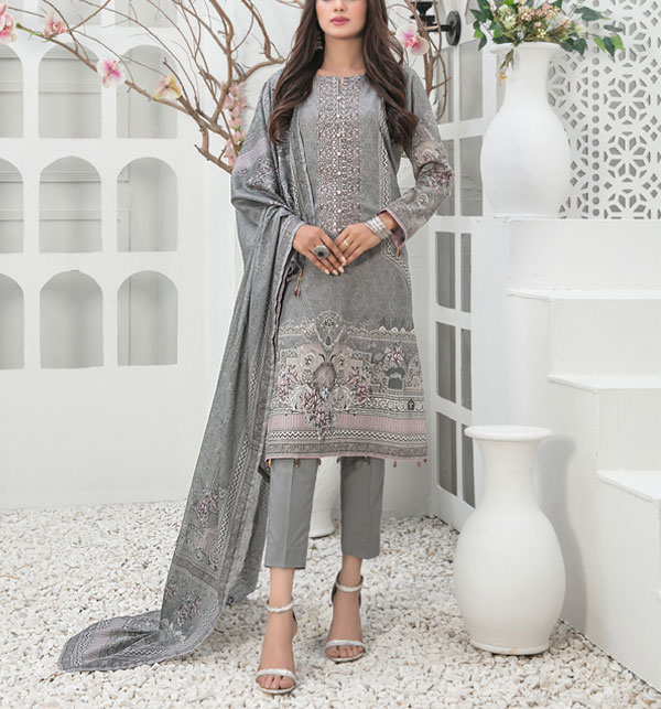 Latest Embroidered Lawn Dress 2024 With Printed Lawn Dupatta (Unstitched) (DRL-1740)	