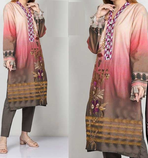Latest Embroidered Lawn Dress with Chiffon Dupatta Collection 2022 (Unstitched) (DRL-1090)