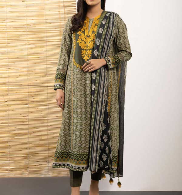 Latest Embroidered Lawn Dress With Chiffon Dupatta (Unstitched) (DRL-1200)