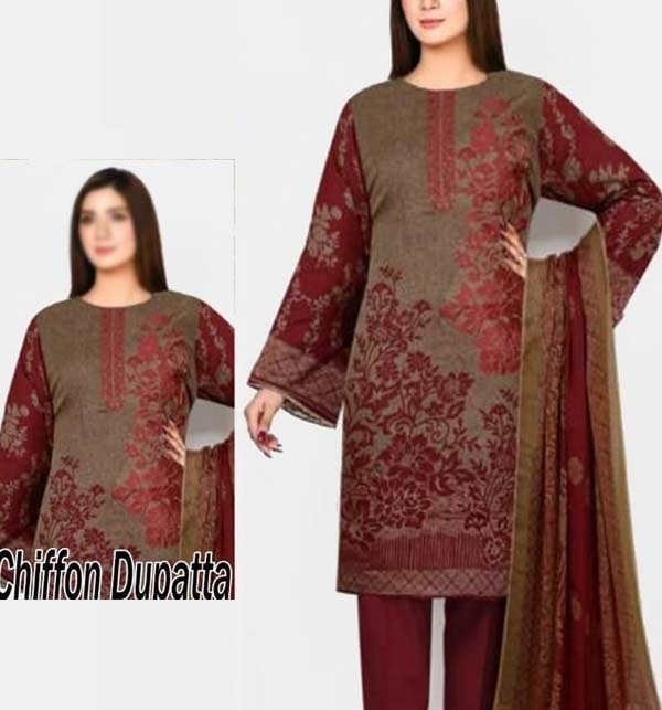 Latest Embroidered Lawn Dress With Chiffon Dupatta (Unstitched) (DRL-1094)