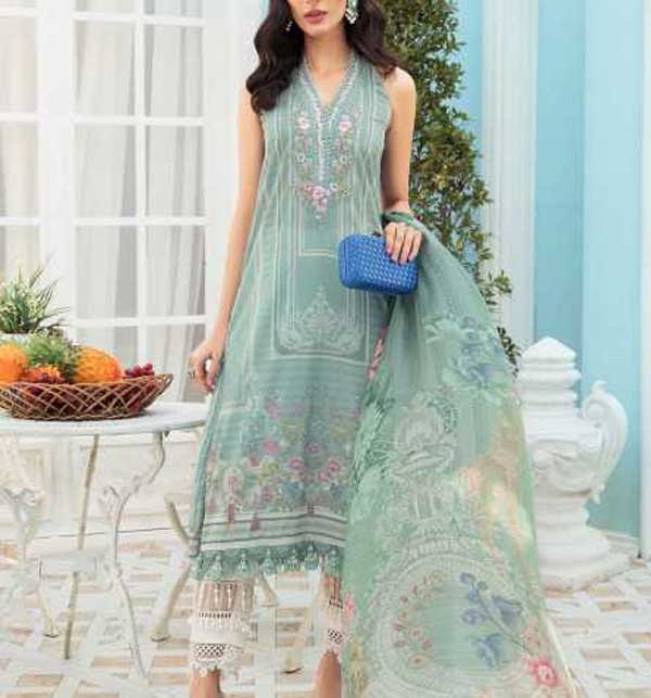 Latest Embroidered Lawn Dress With Chiffon Dupatta (UnStitched) (DRL-1196)