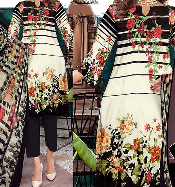 Latest Embroidered Lawn Dress with Chiffon Dupatta (DRL-1035)
